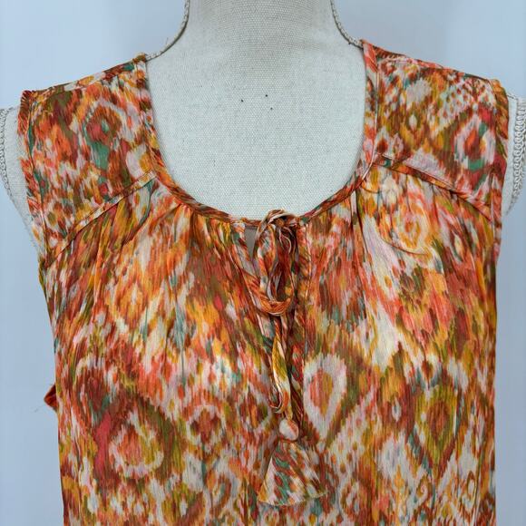Liverpool Los Angeles Shirred Tie Front Blouse Sleeveless Top M Granola Sheer - Picture 11 of 14